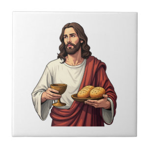 Jesus Brot Wein Vintage Gravur Tee 2 Fliese