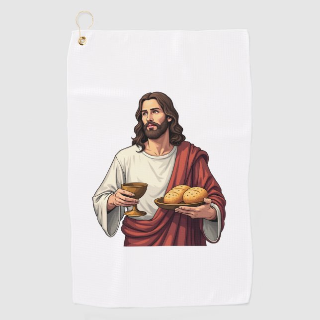 Jesus Brot Wein Vintage Gravur Tee 2 Golfhandtuch (Vorderseite)