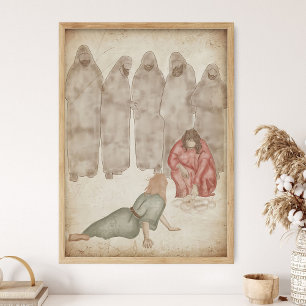 Jesus bückte sich und schrieb mit dem Finger auf d Poster