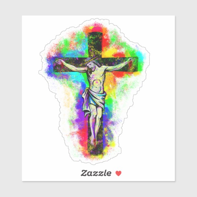 Jesus buntes Kreuz Aufkleber (Blatt)