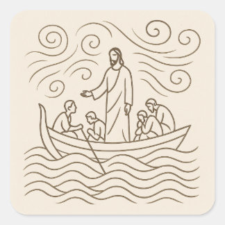 Jesus Calms the Storm Line Art Sticker