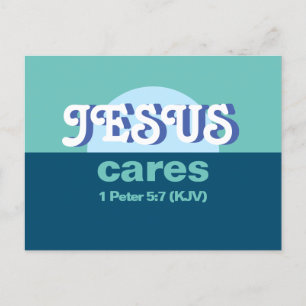 Jesus Cares. 1 Peter 5:7 (KJV) - Ocean Blue - Einladungspostkarte