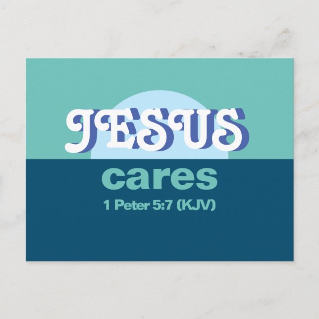 Jesus Cares. 1 Peter 5:7 (KJV) - Ocean Blue - Einladungspostkarte (Vorderseite)