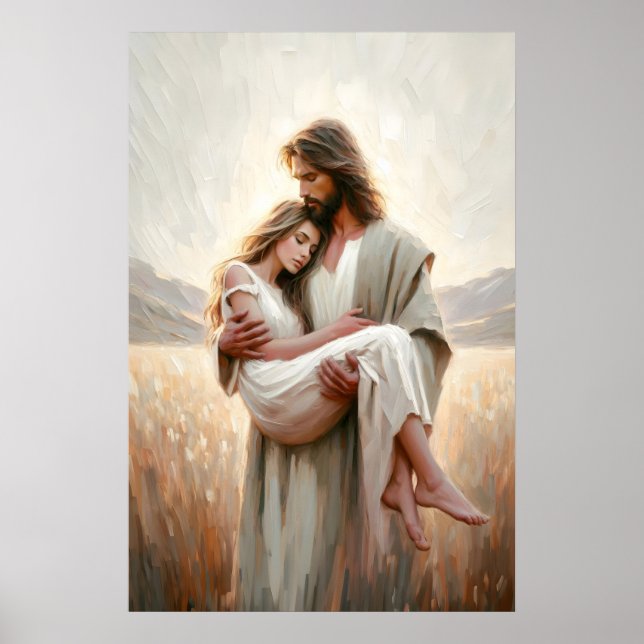 Jesus Carrying Woman Jesus Woman LDS Art Jesus Poster (Vorne)