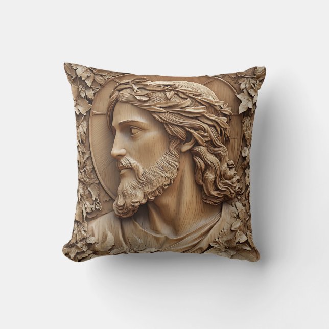 Jesus Carving Throw Pillow Kissen (Vorderseite)