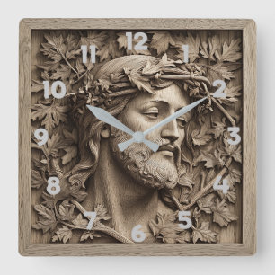 Jesus Carving Wall Clock Quadratische Wanduhr