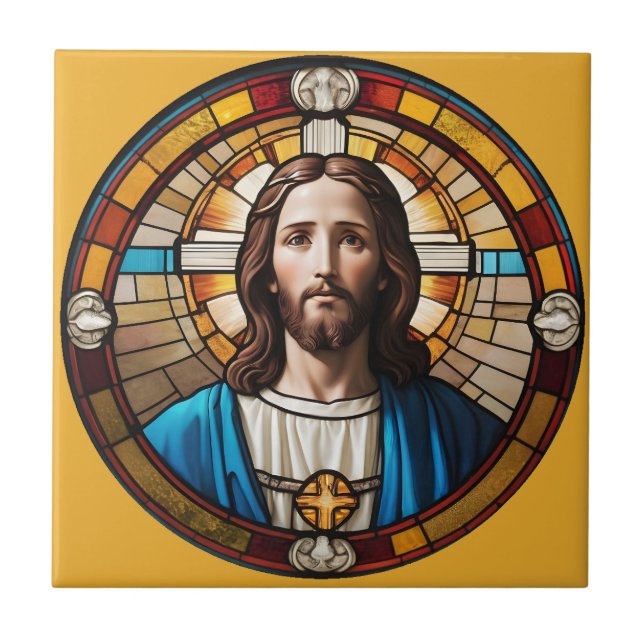 Jesus Christ Circle Imitate festgehalten Glas Circ Fliese (Vorderseite)