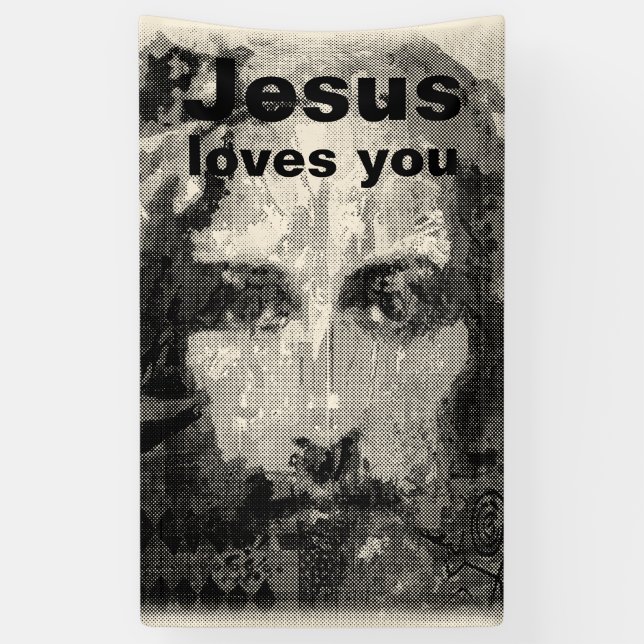 Jesus Christ Collage halftone schwarz + deine Idee Banner (Vertikal)