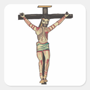 Jesus Christ Cross Crucifixe Wasserfarbenkunst Quadratischer Aufkleber
