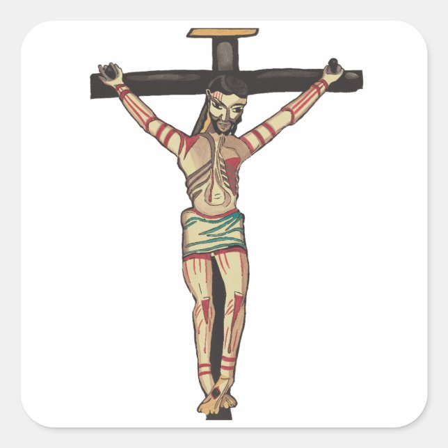 Jesus Christ Cross Crucifixe Wasserfarbenkunst Quadratischer Aufkleber (Vorderseite)