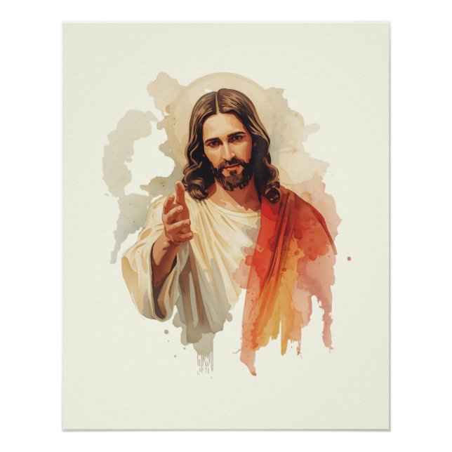 Jesus christ Extending Hands Water color painting Poster (Vorderseite)