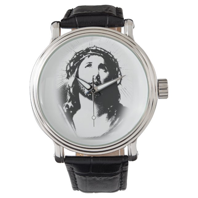 Jesus Christ Face Stencil Watch Armbanduhr (Vorderseite)