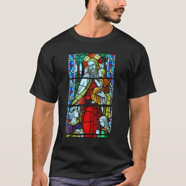 Jesus Christ Festgelegtes Glas Kirchengott Chris T-Shirt (Vorderseite)