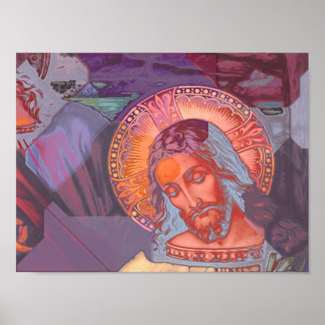 Jesus Christ Halo Color Crazy Soft Overlay White Poster (Vorne)
