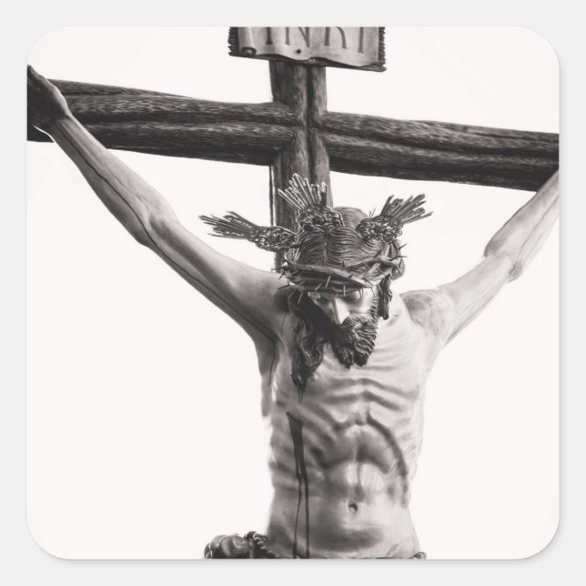 JESUS CHRIST KRITIFIZIERT AUF DEM CROSS QUADRATISCHER AUFKLEBER (Vorderseite)