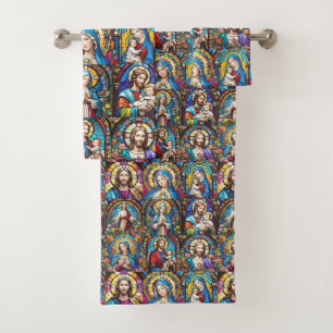 Jesus Christ Mary & Joseph Christlich gestettetes Badhandtuch Set