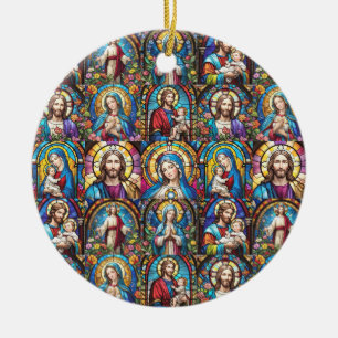 Jesus Christ Mary & Joseph Christlich gestettetes  Keramik Ornament