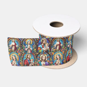 Jesus Christ Mary & Joseph Christlich gestettetes Satinband