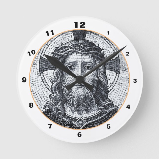Jesus Christ & Mitgefühl Art Vintage Mosaikuhr Runde Wanduhr (Vorderseite)
