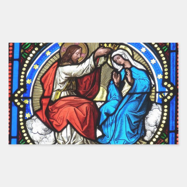Jesus Christ Mutter Mary hat Glaskleber gestanzt Rechteckiger Aufkleber (Vorderseite)
