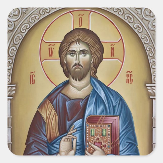 Jesus Christ Orthodox Christliches Symbol Quadratischer Aufkleber (Vorderseite)