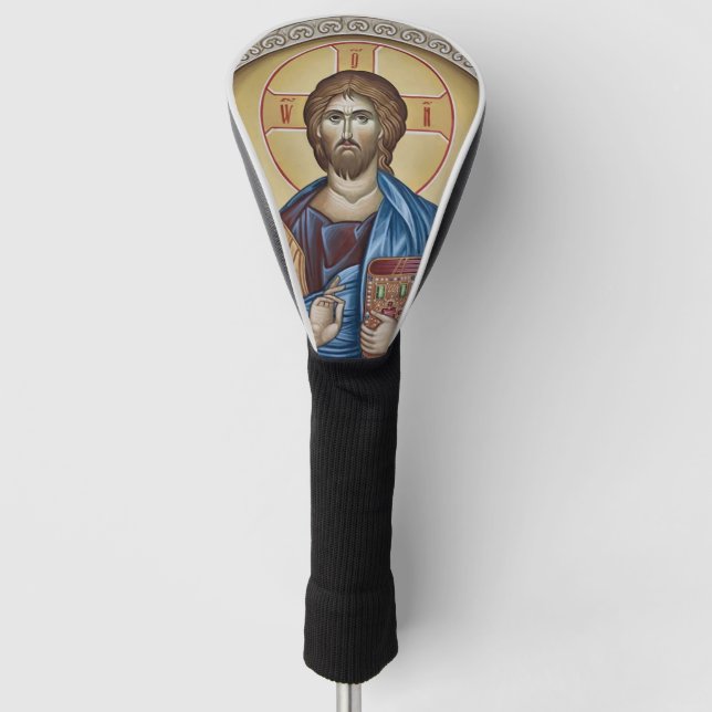 Jesus Christ Orthodox Icon Grau Verzierte Rahmen Golf Headcover (Vorderseite)