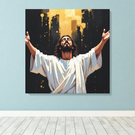 Jesus Christ Our Savior | Black and Gold Leinwanddruck