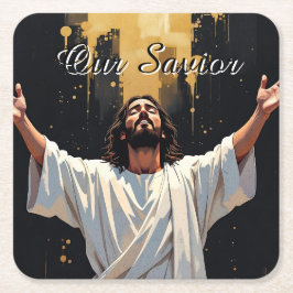 Jesus Christ Our Savior | Black and Gold Rechteckiger Pappuntersetzer