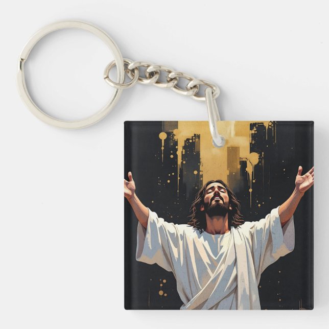 Jesus Christ Our Savior | Black and Gold Schlüsselanhänger (Vorderseite)