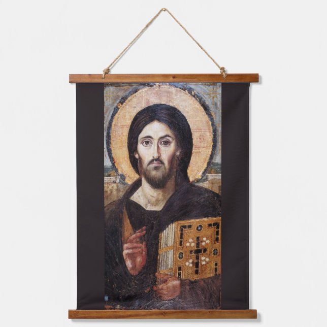 Jesus Christ Pantocrator l Orthodox Icon Wandteppich Mit Holzrahmen (Vorderseite)