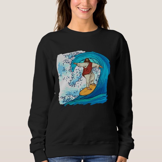 Jesus Christ Surfing Summer Surfer Surfboard Sweatshirt (Vorderseite)