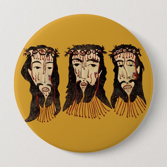 Jesus Christ Thorn Crown Folk Art Malerei Button (Vorderseite)