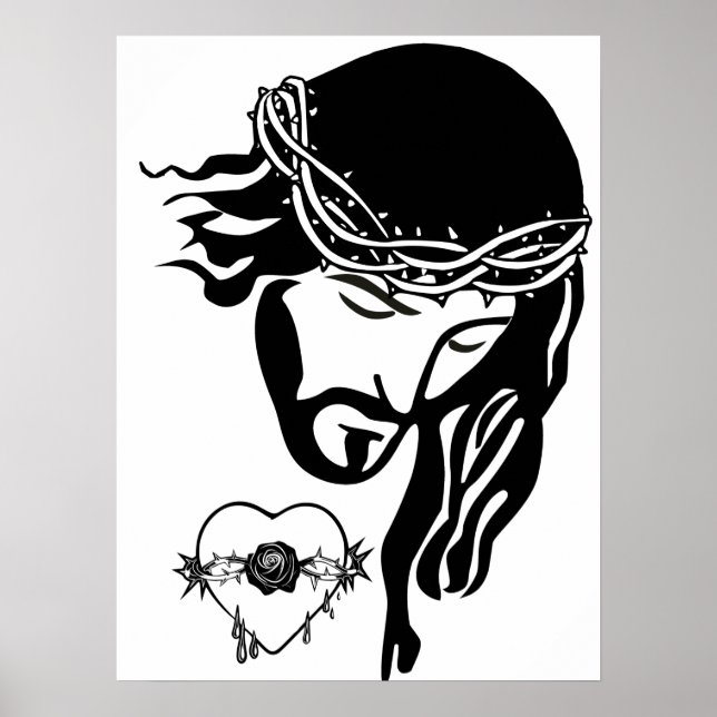 Jesus Christ Thorns Blutung Herzkunst Poster (Vorne)