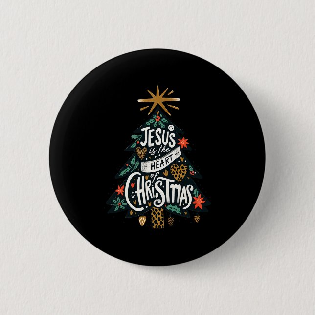 Jesus Christian Christmas Tree Men Women Kids Xmas Button (Vorderseite)