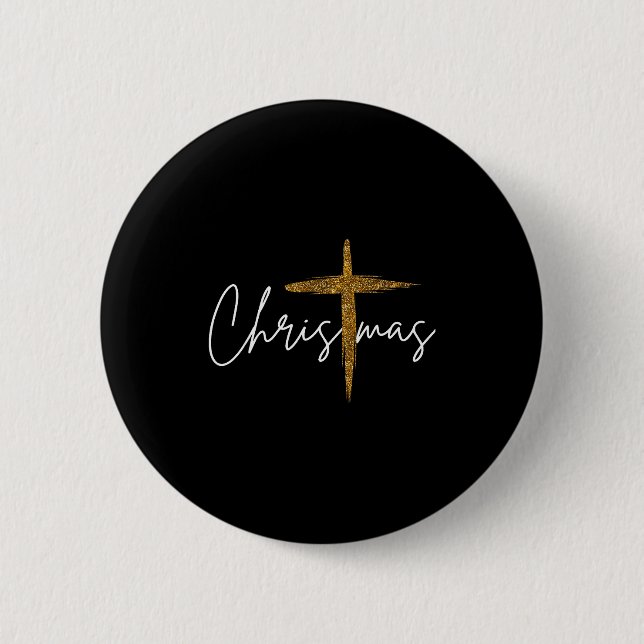 Jesus Christian Cross Merry Christmas Pajamas Fami Button (Vorderseite)