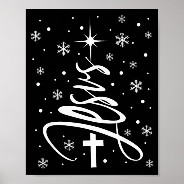 Jesus Christian Xmas Tree Snowflake Holiday Merry  Poster (Vorne)