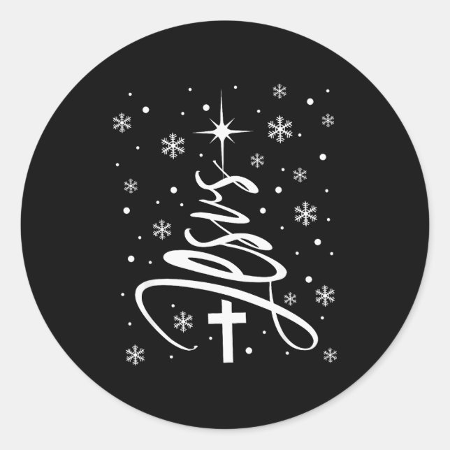 Jesus Christian Xmas Tree Snowflake Holiday Merry  Runder Aufkleber (Vorderseite)