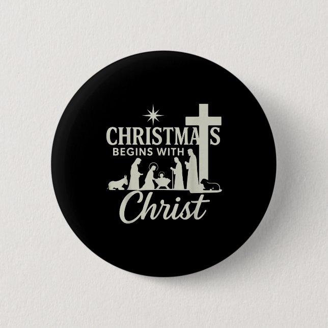 Jesus Christmas Begins With Christ Pjs Pajamas Tod Button (Vorderseite)