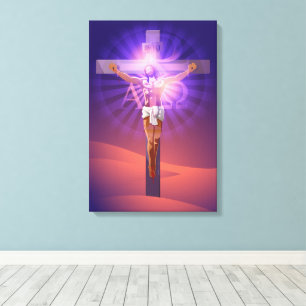 Jesus Christus am Kreuz Alpha & Omega Leinwanddruck