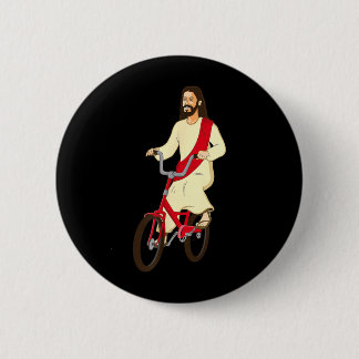 Jesus Christus auf einem Fahrrad Lustiger Christli Button