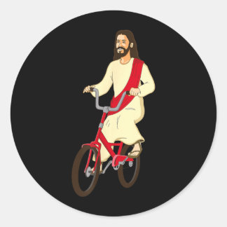Jesus Christus auf einem Fahrrad Lustiger Christli Runder Aufkleber