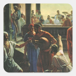 Jesus Christus bei Hochzeit von Cana, Wasser in We Quadratischer Aufkleber