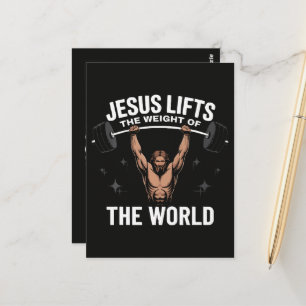 Jesus Christus beim Kreuzheben Postkarte