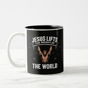 Jesus Christus beim Kreuzheben Zweifarbige Tasse