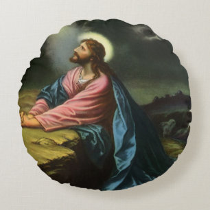 Jesus Christus betend, Garten Gethsemane, Vintage Rundes Kissen