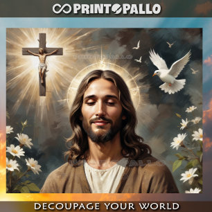 Jesus Christus betet für Mutter Erde mit Heiligen Seidenpapier