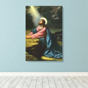 Jesus Christus betet im Garten Gethsemane, Vintage Leinwanddruck