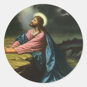 Jesus Christus betet im Garten Gethsemane, Vintage Runder Aufkleber