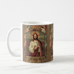 Jesus Christus, der die Wirts-Engel hält Kaffeetasse