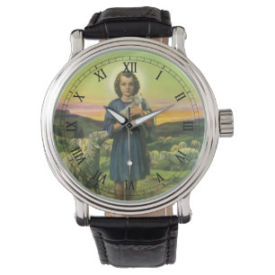 Jesus Christus der Hirte mit Lamm im Vintage-Stil Armbanduhr